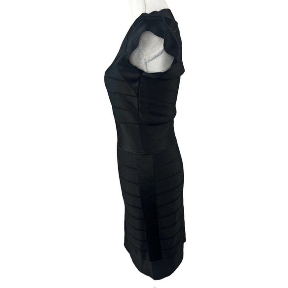 French Connection Black Knit Bandage Bodycon Dress Size 4 Cap Sleeve Y2K - Picture 8 of 12